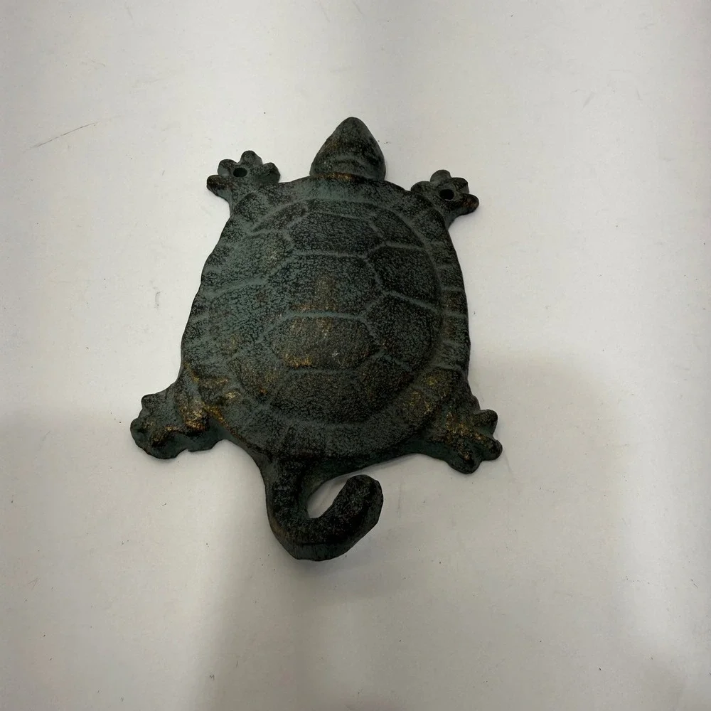 Vintage Style Cast Iron Sea Turtle Wall Hook Verdigris Green Coastal Decor Mount